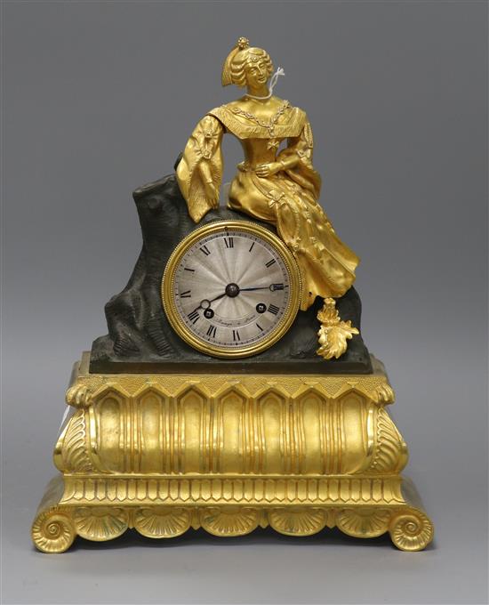 A 19th century French eight day bronze and ormolu mantel clock, by Raingo, Paris height 32cm